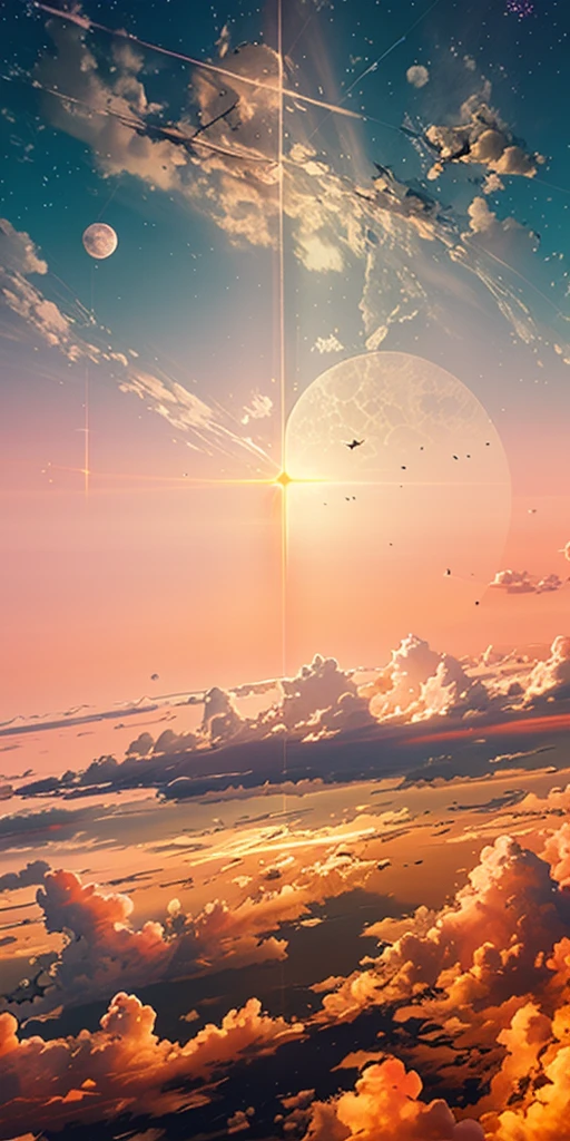 anime anime wallpapers, un tigre blanc dessiné qui marche dans les nuages, on clouds. Dessin. Tigre blanc qui se déplace on clouds, sunset in the distance.