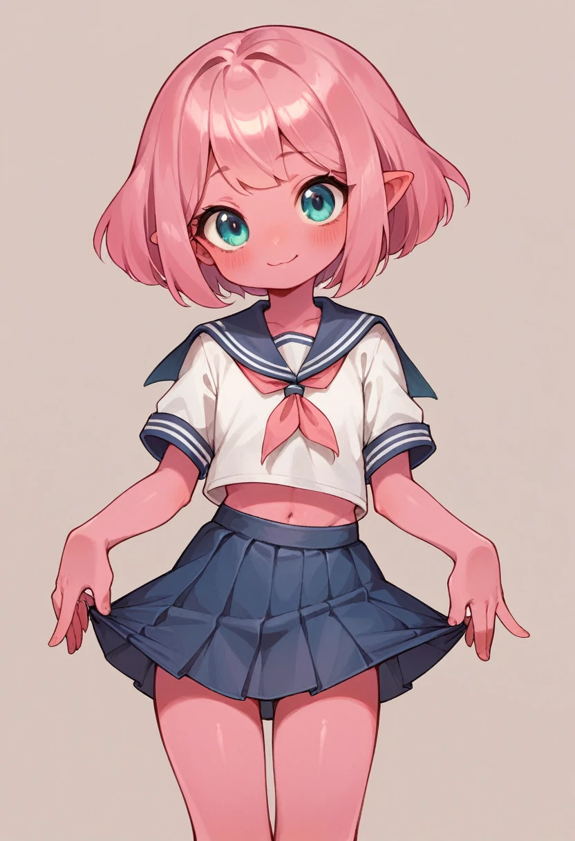 ((pink skin)),,sailor shirt,,****,skirt,wariza,cute