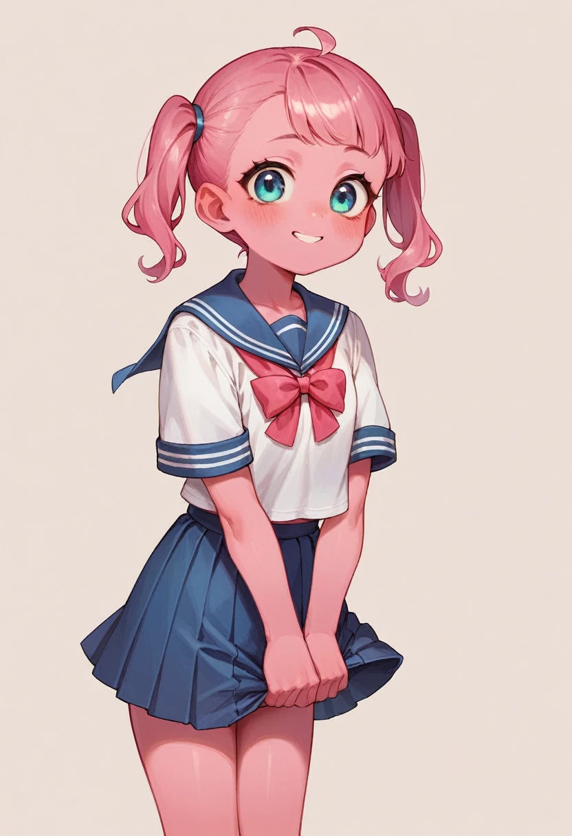 ((pink skin)),,sailor shirt,,loli,skirt,wariza,cute
