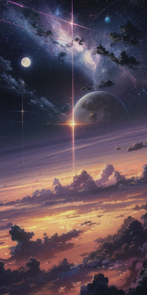 anime anime wallpapers with a view of the sky and stars, cosmic skies. by makoto shinkai, anime art wallpaper 4, un beau tigre blanc avec des des détails marche sur les nuages, fantaisie merveilleux, coucher de soleil au loin, plus rien n'est réel.