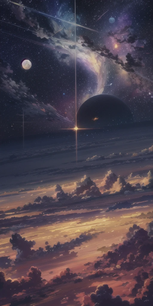 anime anime wallpapers with a view of the sky and stars, cosmic skies. by makoto shinkai, anime art wallpaper 4, un beau tigre blanc avec des des détails marche sur les nuages, fantaisie merveilleux, coucher de soleil au loin, plus rien n'est réel.