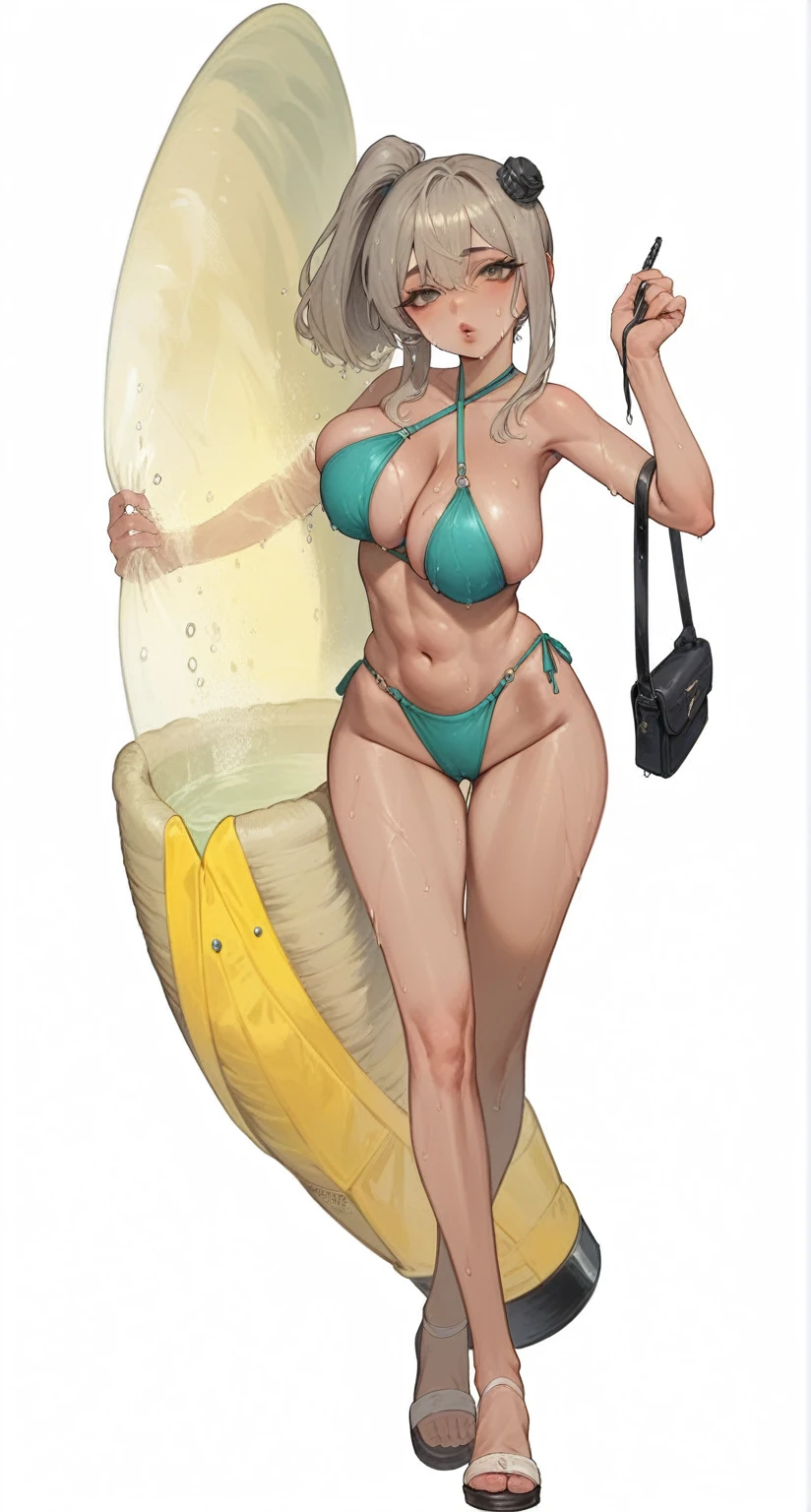 (Highest quality, 4K, masterpiece :1.3), Beautiful woman, One girl, (chest, Attractive body :1.2), Abdominal muscles :1.1, Dark brown hair: 1.1, (It rained and I got wet, Raindrops, Wet body :1.2), Highly detailed face, Detailed lips, Fine grain, double eyelid