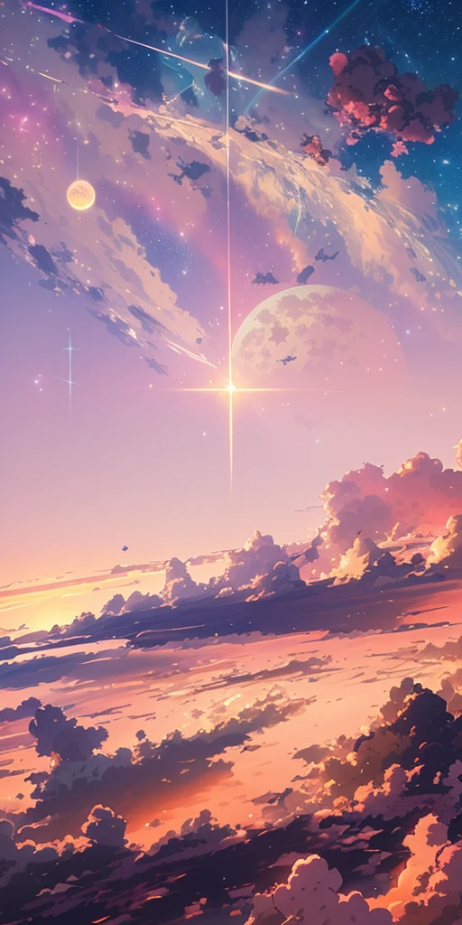 anime anime wallpapers with a view of the sky and stars, cosmic skies. by makoto shinkai, anime art wallpaper 4, un beau tigre blanc avec des des détails marche sur les nuages, fantaisie merveilleux, coucher de soleil au loin, plus rien n'est réel.