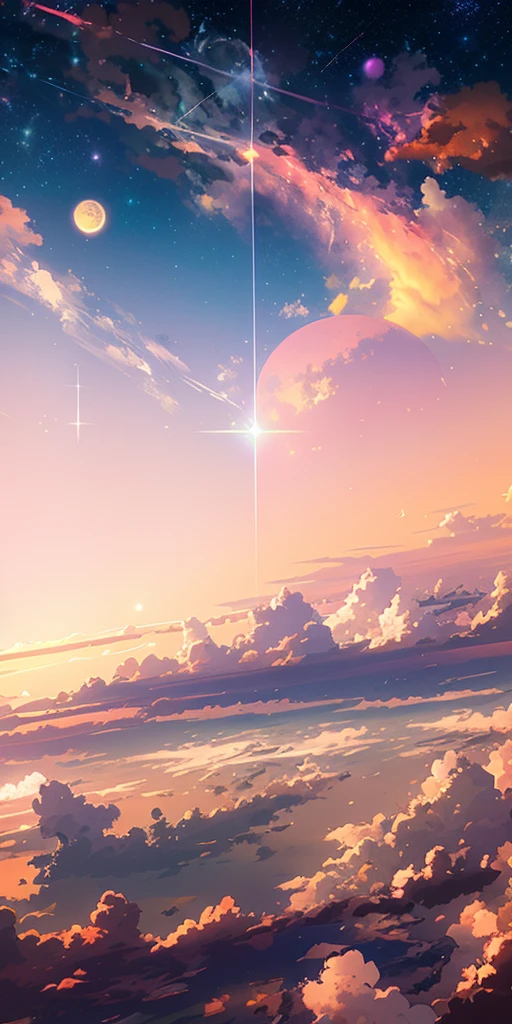 anime anime wallpapers with a view of the sky and stars, cosmic skies. by makoto shinkai, anime art wallpaper 4, un beau tigre blanc avec des des détails marche sur les nuages, fantaisie merveilleux, coucher de soleil au loin, plus rien n'est réel.