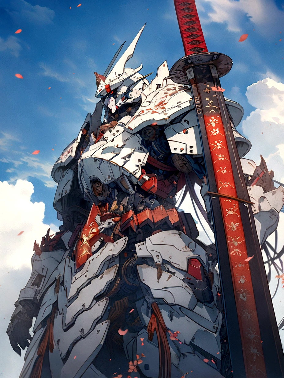 anime character with sword and sword in front of a cloudy sky, detailed digital anime art, detailed anime artwork, mecha asthetic, best anime 4k konachan wallpaper, detailed anime art, anime mecha aesthetic, 2. 5 d cgi anime fantasy artwork, advanced digital anime art, anime epic artwork, detailed digital concept art, 4k highly detailed digital art