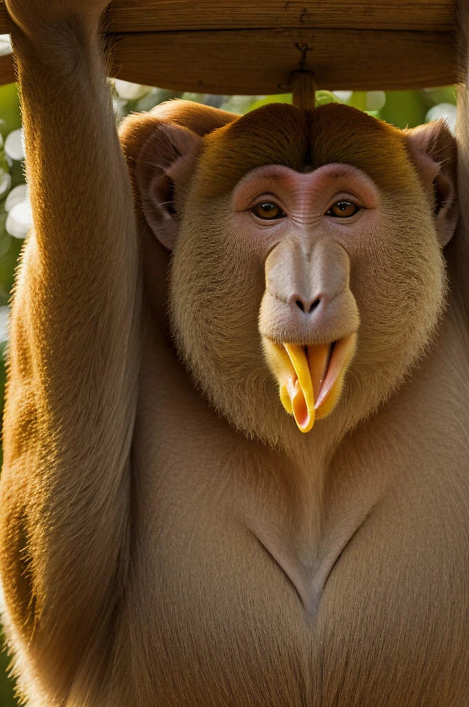 proboscis monkey with welcome word at stomach