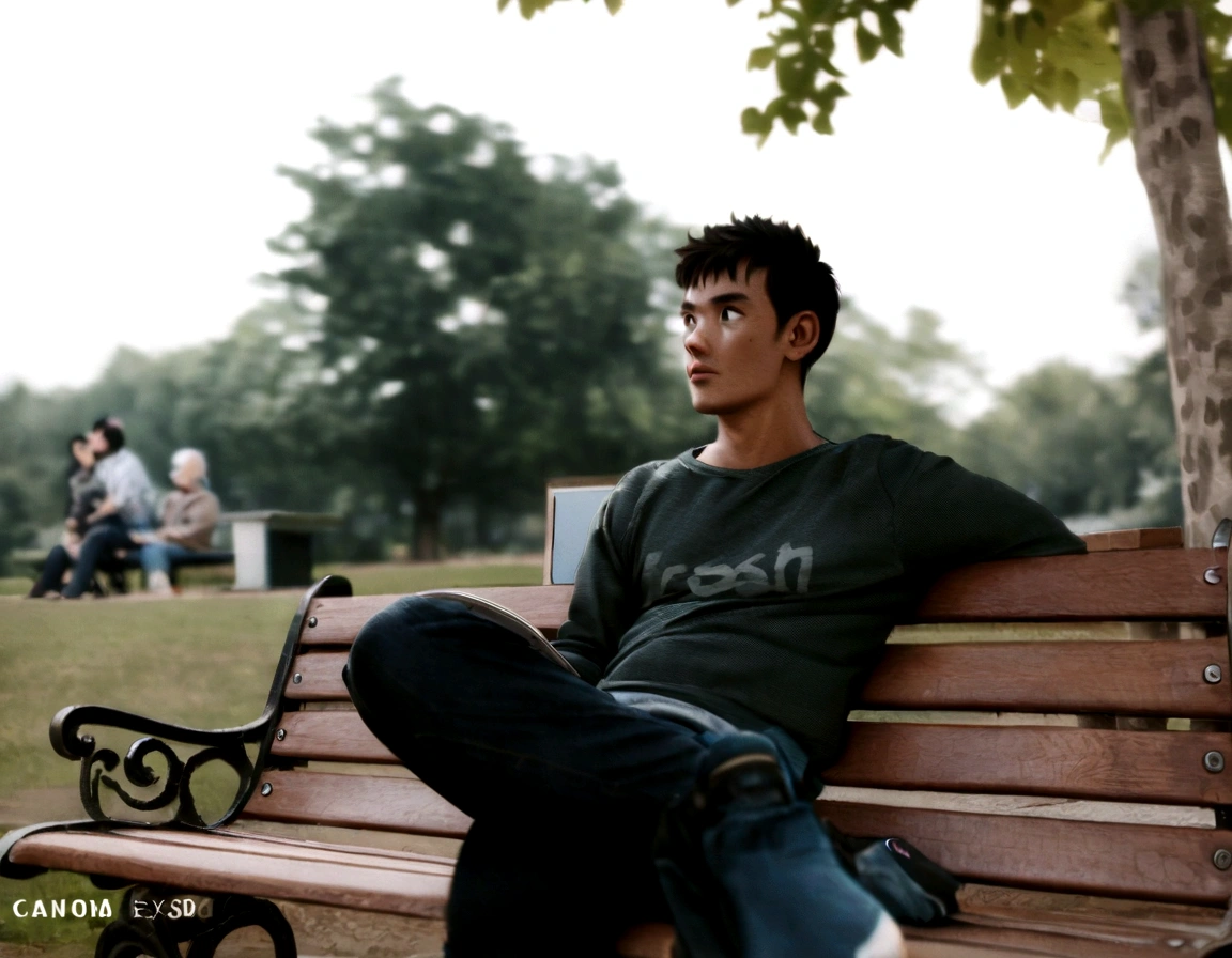 there is a man sitting on a bench with a laptop, sitting on bench, photo taken with canon 5d, taken with canon eos 5 d mark iv, sitting on a park bench, sitting on a bench, taken with canon 8 0 d, candid picture, taken with sony alpha 9, at a park, casual photography, taken with canon 5d mk4