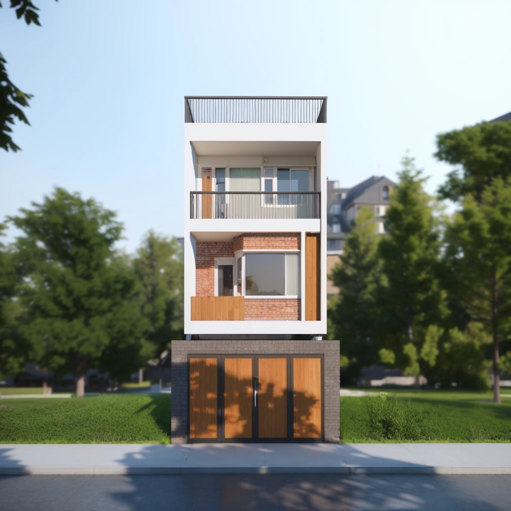 there is a large building with a balcony at the top, 3 d rendering, 3d rendering, 3D rendering très réaliste, 3D rendering, Front view, rendered in 3 dsmax, 3D rendering très détaillé, 3D rendering très détaillé, conceptual house, Rendered in Vray, 3 d rendering!, rendering, 3d rendering!