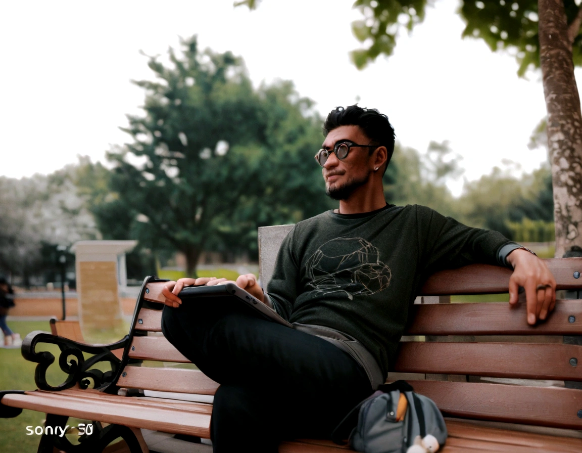 there is a man sitting on a bench with a laptop, sitting on bench, photo taken with canon 5d, taken with canon eos 5 d mark iv, sitting on a park bench, sitting on a bench, taken with canon 8 0 d, candid picture, taken with sony alpha 9, at a park, casual photography, taken with canon 5d mk4