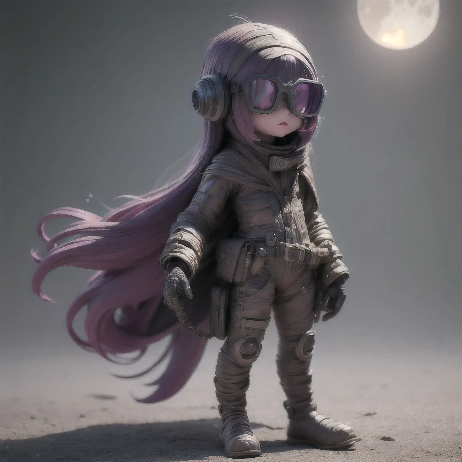 Purple Powder Queen，arafed alien with a cape and goggles standing in a pose, sci - fi character, scifi character, scifi character render, moon ray render, 3 d character render, hyper detailed fantasy character, dystopian sci-fi character, 3 d render character art 8 k, character render, small character. unreal engine 5, 3 d character concept artwork, 1 cape, solo