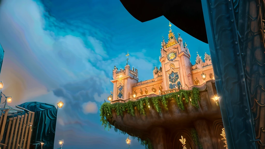 A huge royal palace nestled in a futuristic city