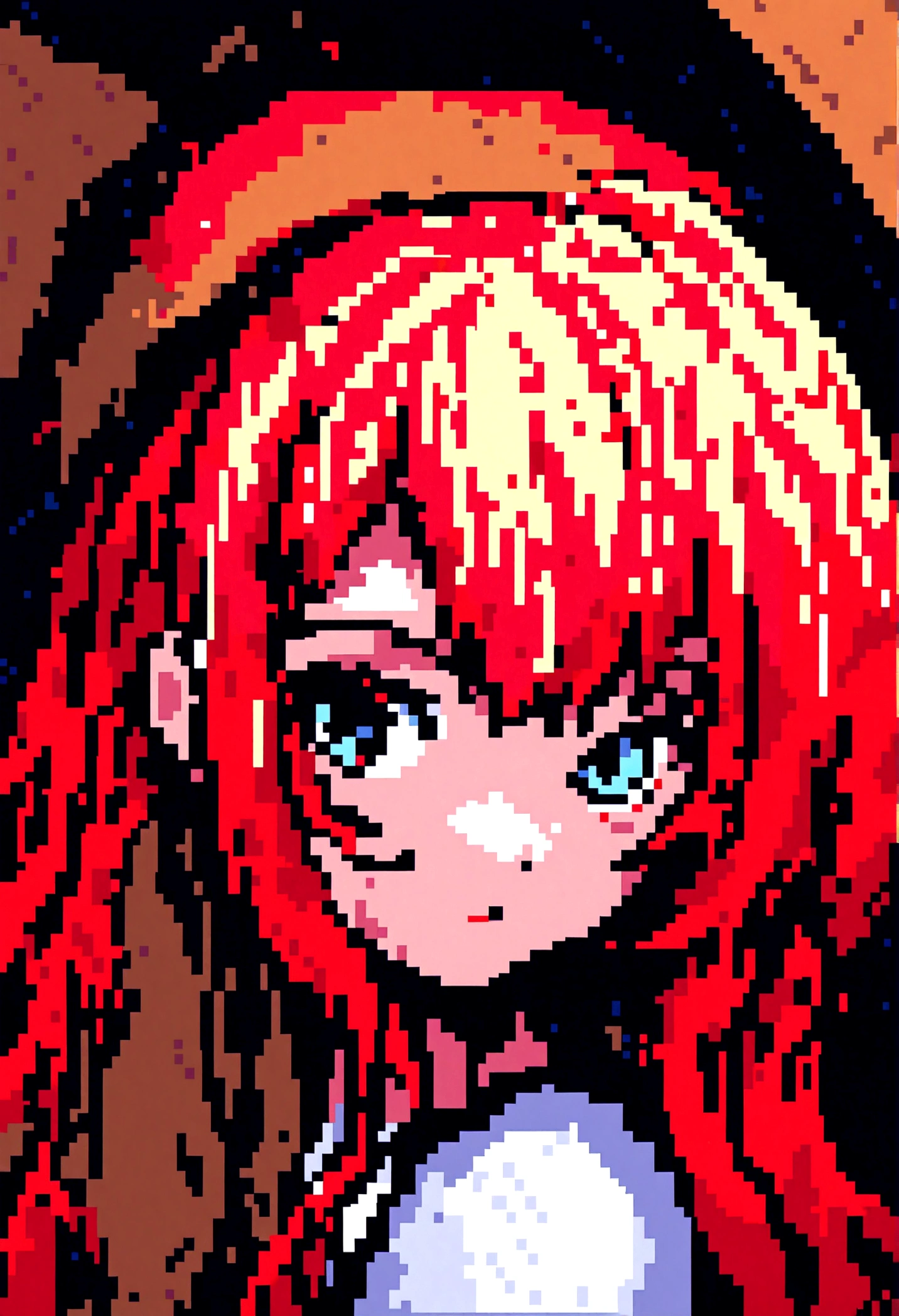 Portrait of pretty 2d, pixel art, facefocus, her hair is red, redheadwear
