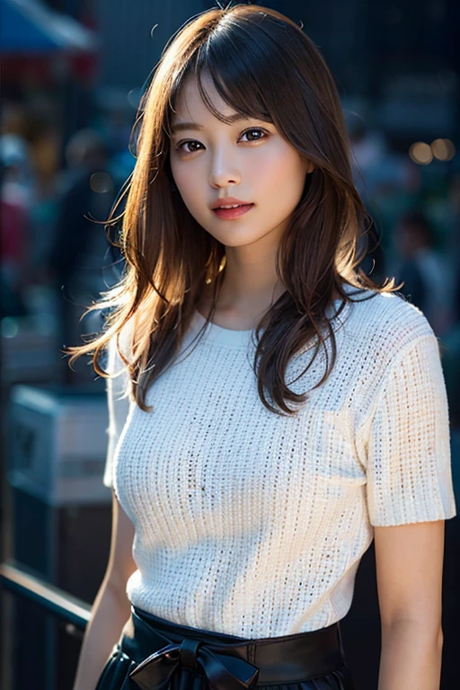 (8K, RAW Photos, Highest quality, masterpiece:1.2), (Realistic, photo-Realistic:1.37), Super detailed, Ultra-high resolution,1 Girl,View your viewers,Beautifully detailed face,smile,narrow,(Slim waist:1.3),shirt, Beautifully detailed skin, Skin Texture, Floating Hair,Professional Lighting,