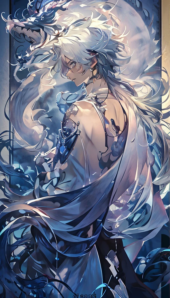(ultra anime), (shape), (High resolution), (8k), (very detailed), (Best shape), (thin and beautiful eyes), (highest quality), (Super detailed), (masterpiece), (wallpaper), (detailed face), alone, (dynamic pose), one girl, white wavy hair on the bed, loss of clothes, Japanese, iris colored eyes, (((very thin, small short nightdress)), big breasts、beautiful breasts, long legs, best leg comfort, (No panties), (No bra) 、beautiful anime
