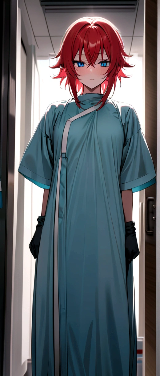 Rias Gremory blue eyes red hair wearing surgeon&#39;s clothes and in a hospital