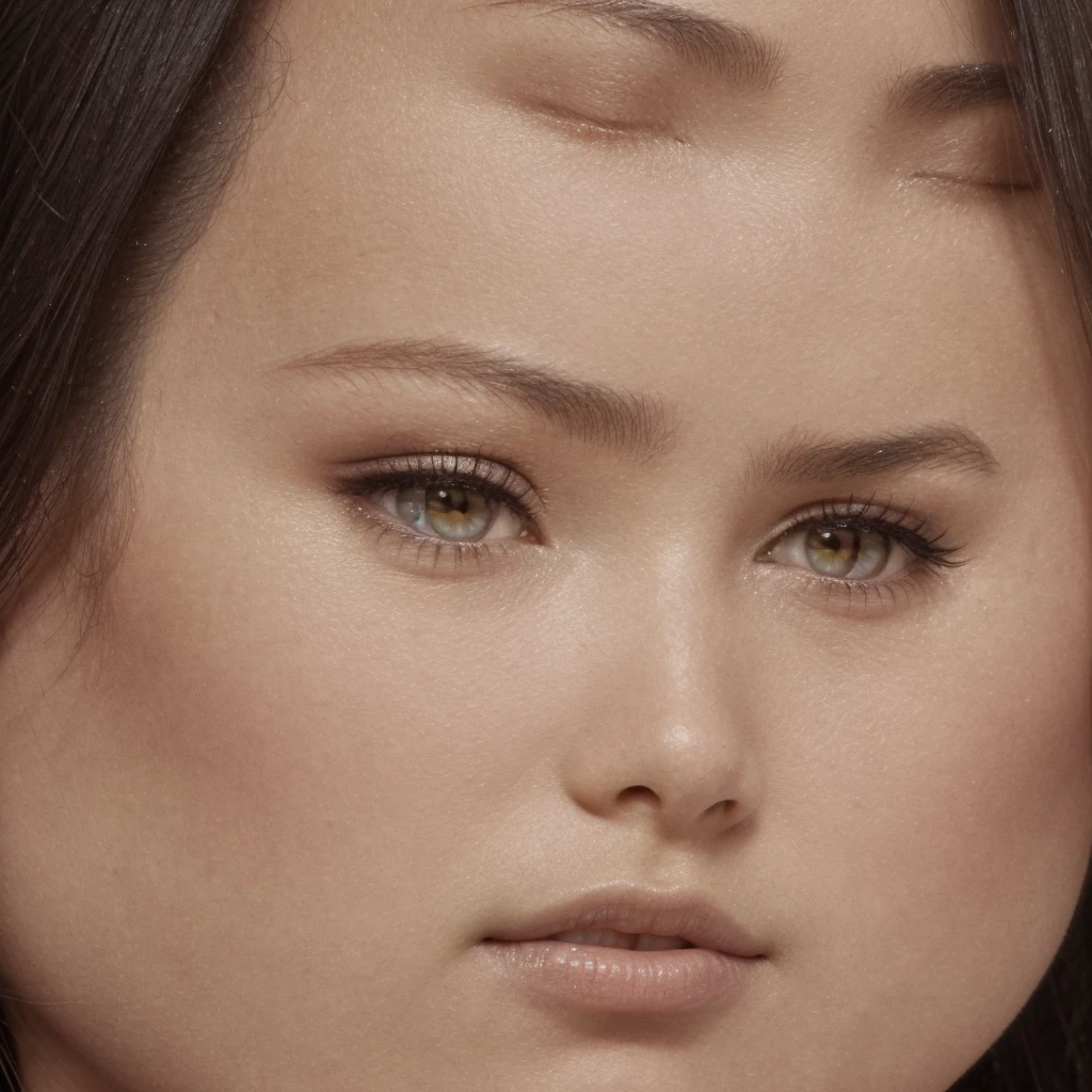 A young 19-year-old woman with a mixed japanese and russian heritage. She has thick dark black eyeliner and glossy lips. The image is a casting shot, showcasing her face clearly with a neutral or slight smile expression. She has straight, dark brown hair that falls just past her shoulders. Her eyes are almond-shaped, and her skin has a light to medium tone with a natural, fresh look. She is wearing a simple, professional outfit suitable for a casting, and the background is a neutral studio setting with soft lighting to highlight her features.
