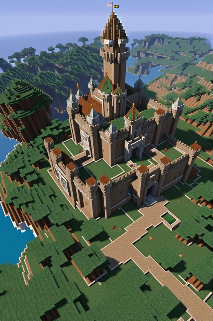 Generate a giant castle on a block-by-block scale in the video game Minecraft