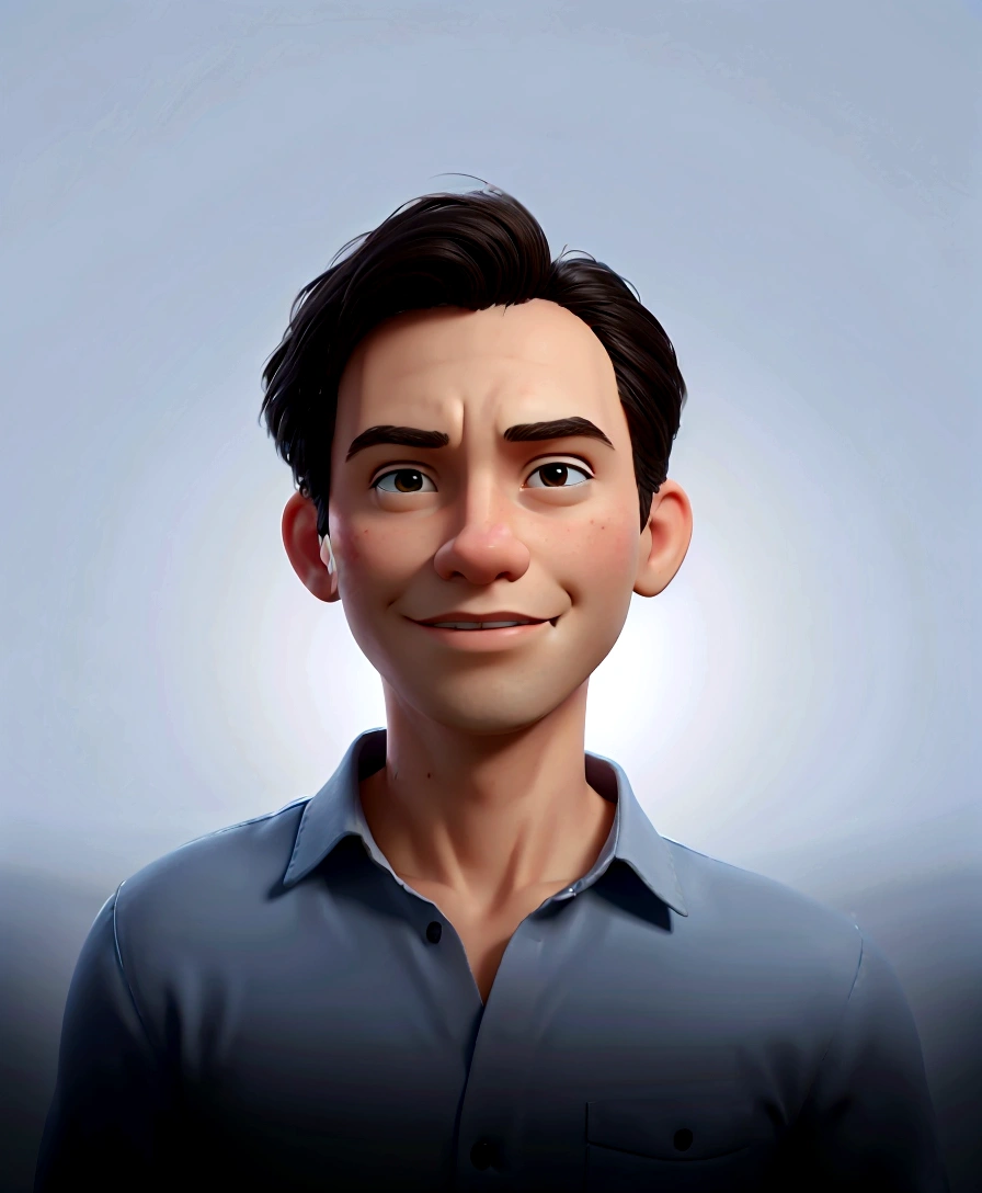 Create a 3D illustration of an animated character sitting casually on top of an "Instagram" social media logo. The character is in his 50s, wears glasses, gray hair and must wear modern casual clothes, such as a denim jacket and sneakers. The background of the image is a social media profile page with the username “alexandre_crystal” and a profile photo that matches the animated character.