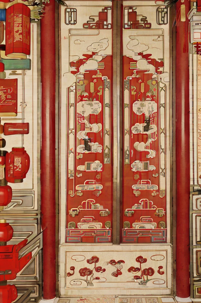 Door God,Chinese style,Traditional paper cutting,New Year Pictures,Red hue,symmetry,geometry,Folklore,中国Door God,poster,flat,HD