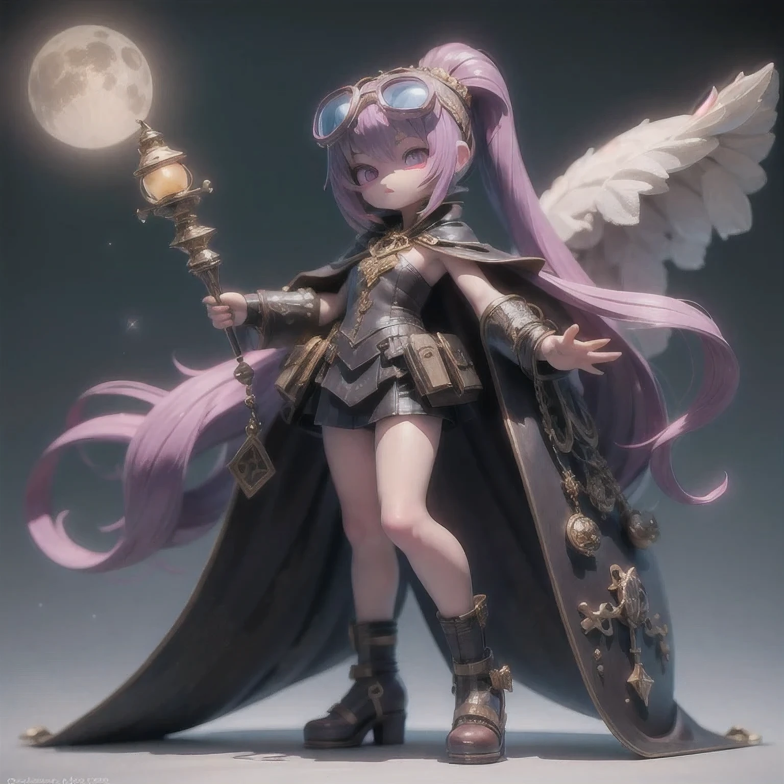 Purple Powder Queen,arafed alien with a cape and goggles standing in a pose, sci - fi character, scifi character, scifi character render, moon ray render, 3 d character render, hyper detailed fantasy character, dystopian sci-fi character, 3 d render character art 8 k, character render, small character. unreal engine 5, 3 d character concept artwork, 1 cape, solo