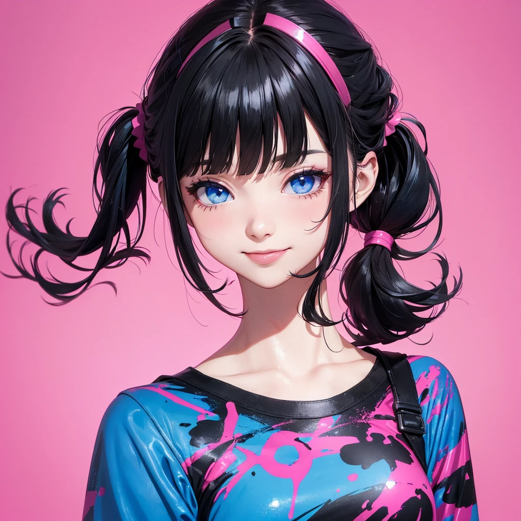 Black-haired long-haired high school girl,Purple eyes, smile,Live Announcement Poster,Poster with logo"Lumina Live",Bust Shot