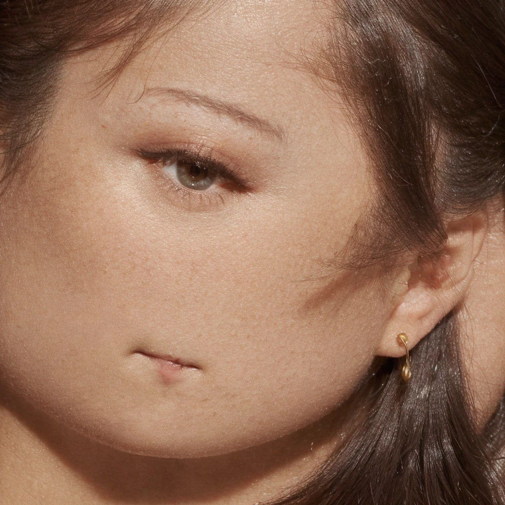 `A young 21-year-old woman named Lila Nakamura with a mixed Japanese and American heritage. She has thick dark black eyeliner, glossy lips, and a neutral to slight smile expression. She has straight, black hair with blonde highlights that falls just past her shoulders, styled in a neat and polished manner. Her eyes are almond-shaped with a light hazel color, accentuated by subtle eyeshadow and mascara. Her skin has a light to medium tone with a natural, fresh look, and she has a few delicate freckles across her nose. She is wearing a simple, professional outfit, consisting of a white blouse and dark jeans, and accessorized with small gold hoop earrings. The background is a neutral studio setting with soft lighting to highlight her features.