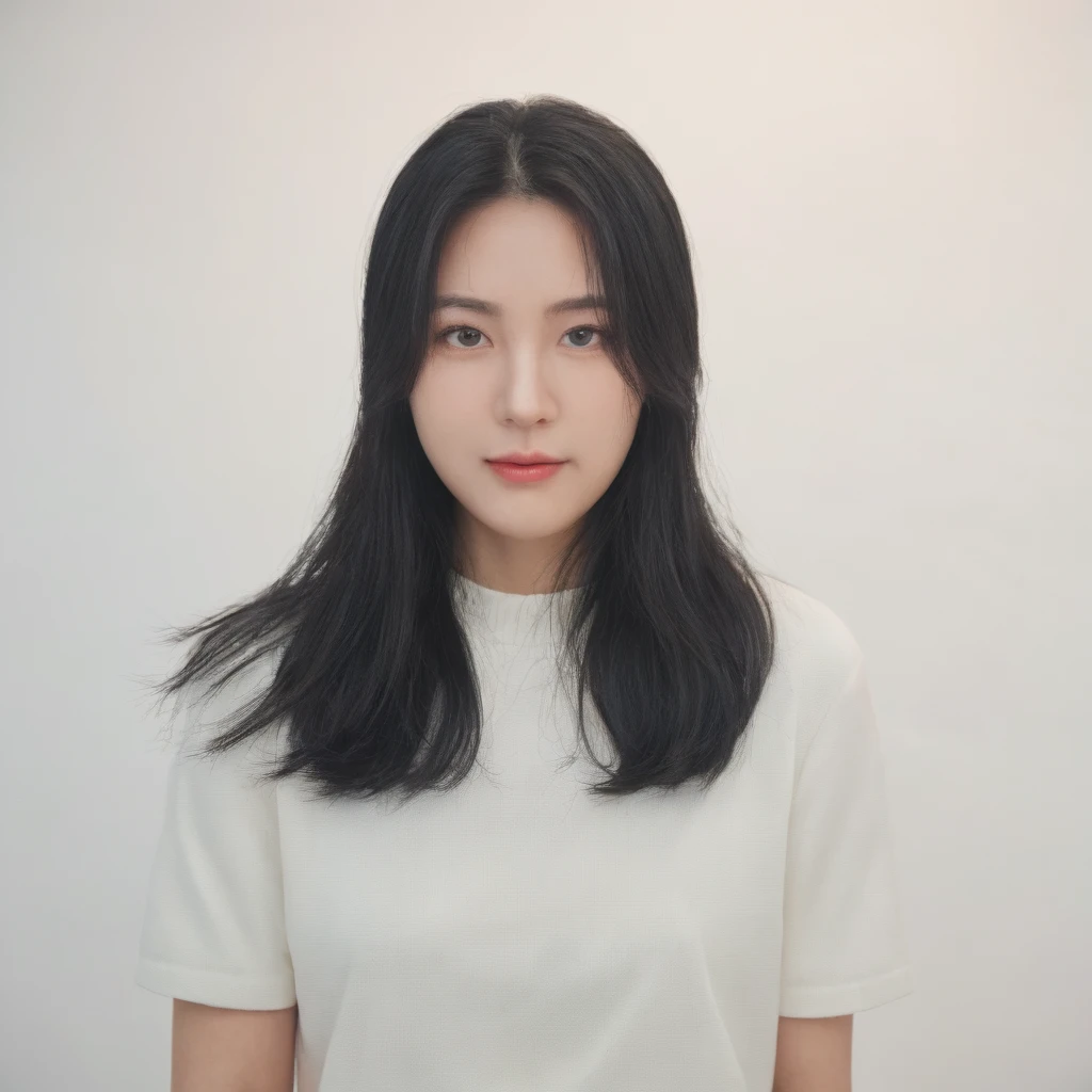 Best Quality, 8k, Masterpiece, (Portrait: 1.3), (photo realistic:1.4), (hyper realistic:1.4), Sharp Focus, looking at viewer, (smoother lighting:1.1), (increase cinematic lighting quality:0.9), realistic lighting, backlighting, light on face, ray trace, (brightening light:1.2), (Increase quality:1.4), sharp detail, (best quality real texture skin:1.4), finely detailed eyes, black_eyes, finely detailed face, 25 year old Korean woman, (tank_top:1.4), (Create an image maintaining the original base model hairstyle:1.5)