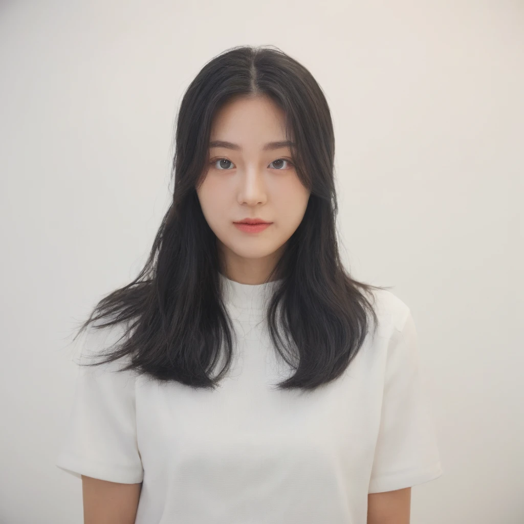 Best Quality, 8k, Masterpiece, (Portrait: 1.3), (photo realistic:1.4), (hyper realistic:1.4), Sharp Focus, looking at viewer, (smoother lighting:1.1), (increase cinematic lighting quality:0.9), realistic lighting, backlighting, light on face, ray trace, (brightening light:1.2), (Increase quality:1.4), sharp detail, (best quality real texture skin:1.4), finely detailed eyes, black_eyes, finely detailed face, 25 year old Korean woman, (tank_top:1.4), (Create an image maintaining the original base model hairstyle:1.5)