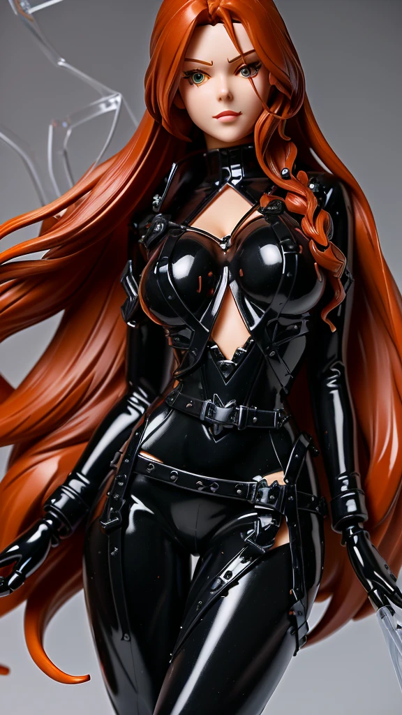 a close-up of a woman in black clothing and red hair, adorable Brigitte from Overwatch, anya from the spy family x, pvc figurine, anime figurine, high detail and very sharp, ( highly detailed figure ), anime figure, resine figure, extreme hight detail!!, black latex sculpture, nami one piece, look at this detail!, black Widow