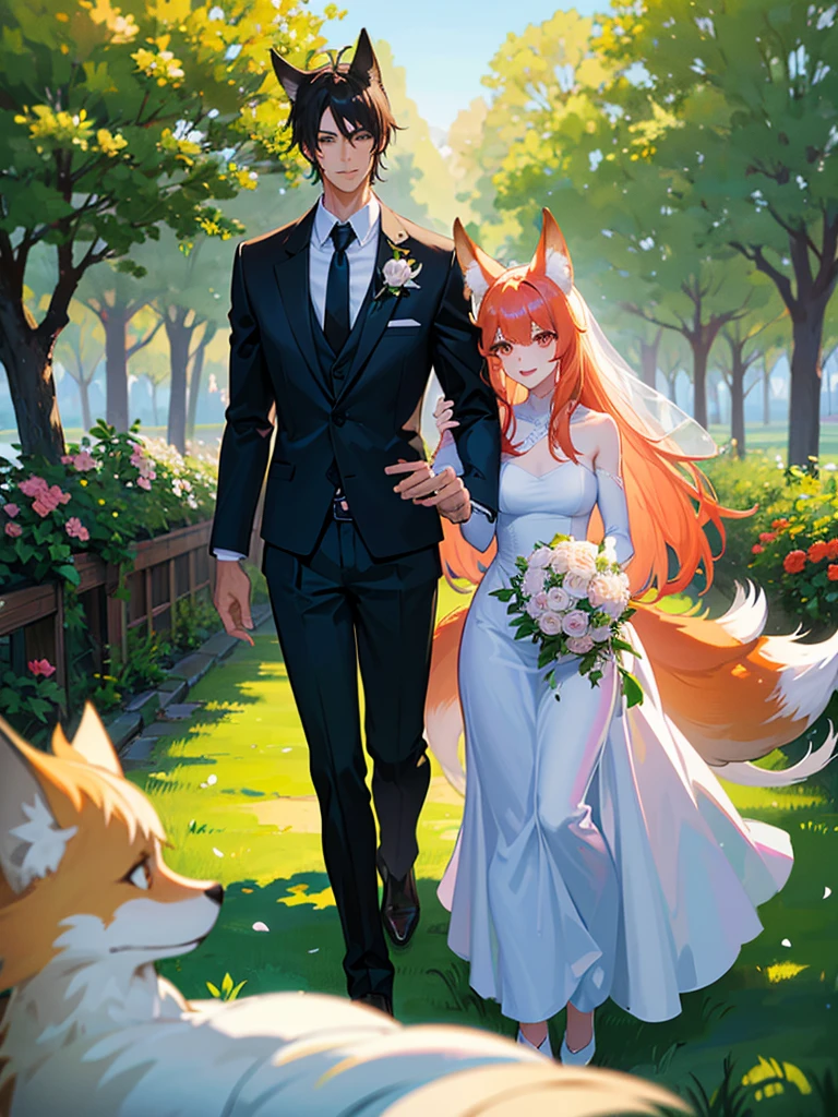 Send photo of me (am 6'10)with my bride at our wedding. Except this is imaginary so my bride os a fox girl. She is a beautiful woman with fox ears and a bushy tail.
