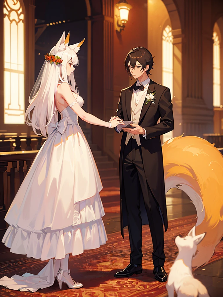 Send photo of me (am 6'10)with my bride at our wedding.  Except this is imaginary so my bride os a fox girl.  She is a beautiful woman with fox ears and a bushy tail.   