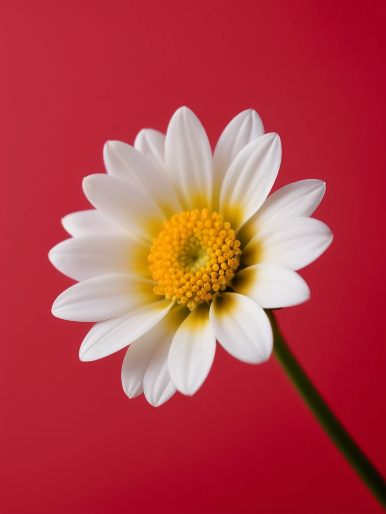 1 small white flower on a solid red background,50%White Space