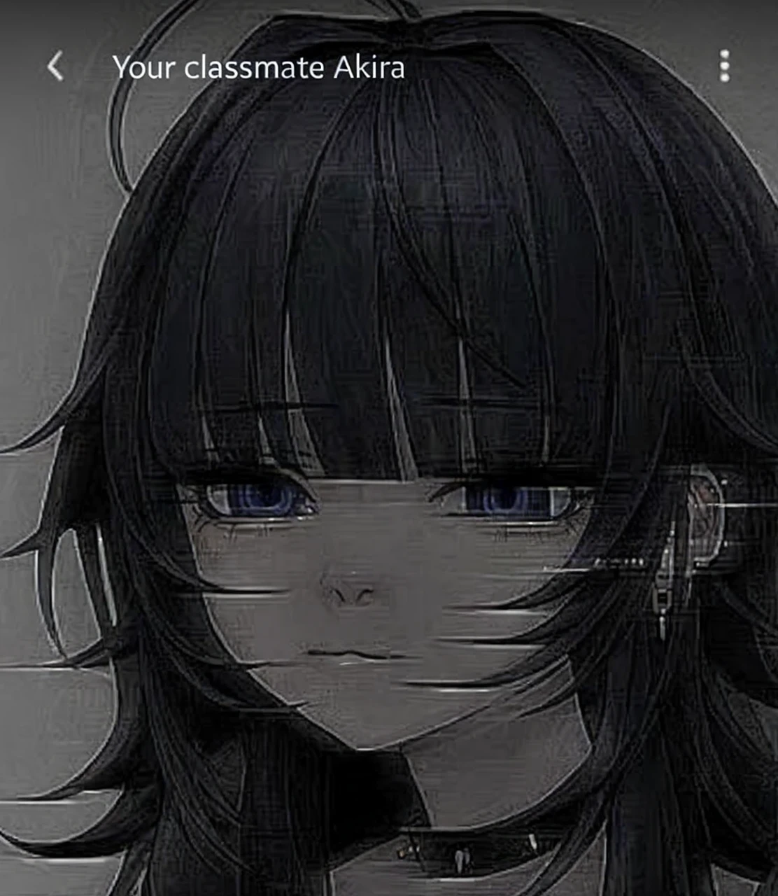 Anime Style、Place々Long, curly black hair、Dark purple eyes、There is a mole under the left eye、slightly fair skin、160cm、16 years old、B Cup、Black choker、A dark-colored hoodie with a wide neckline