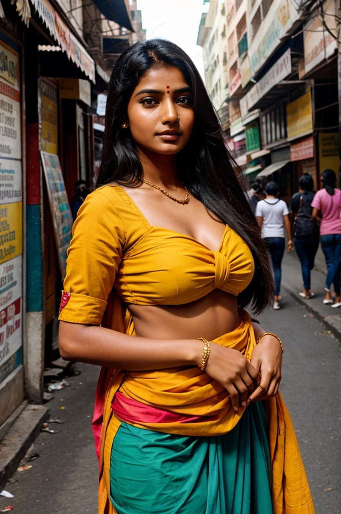 An indian women in crowded street