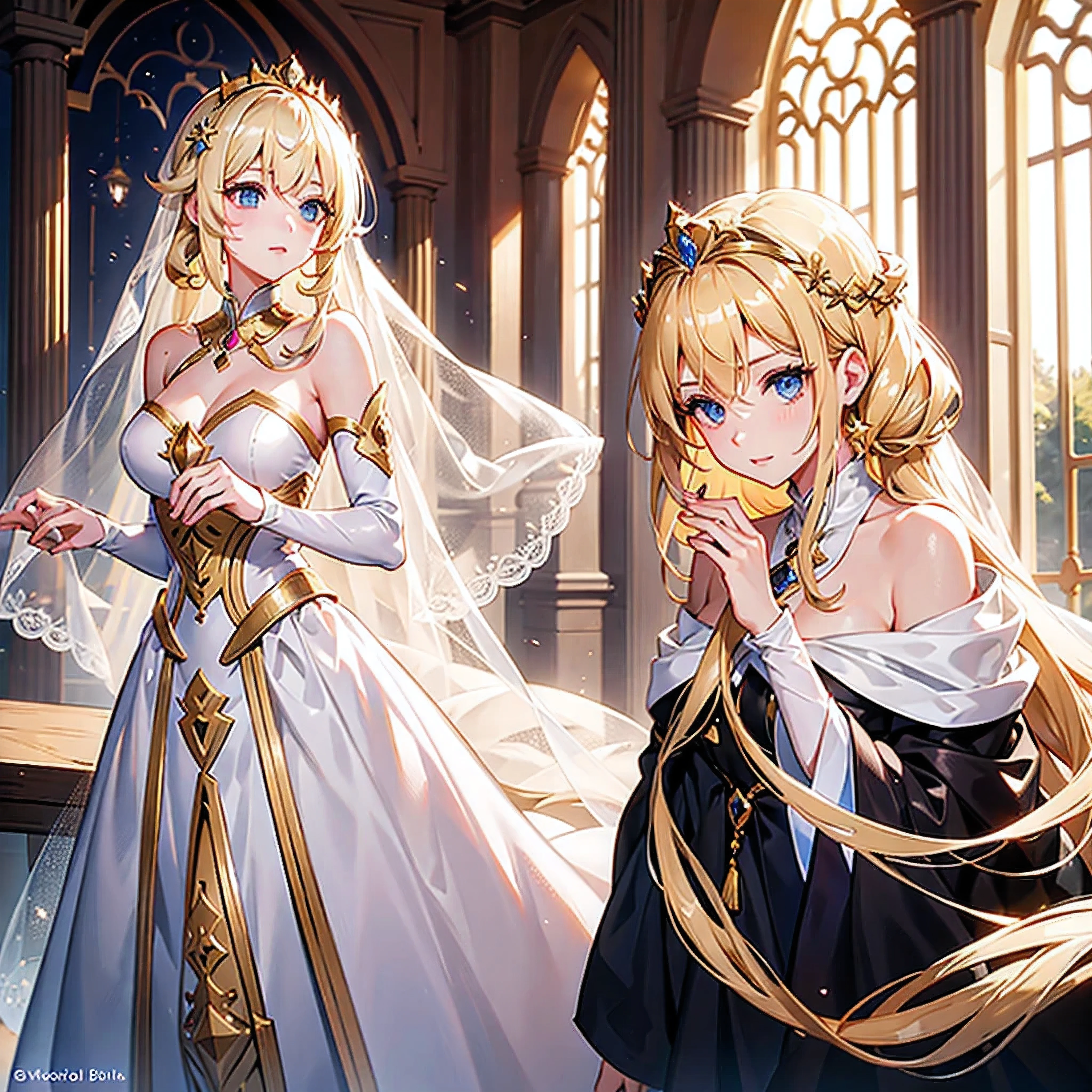 A beautiful princess with blonde hair and hazel eyes (veiled)