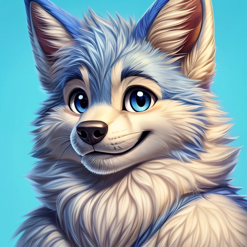 Furry, Fluf, Male, Cute, Smile, Face, Portrait, Blue Fluf