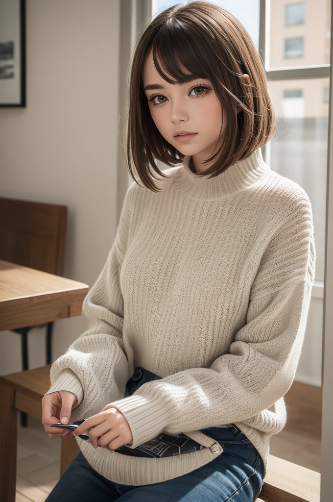 ((best qualityer)), ((work of art)), (detailded), 1 girl, ombro to ombro sweater,