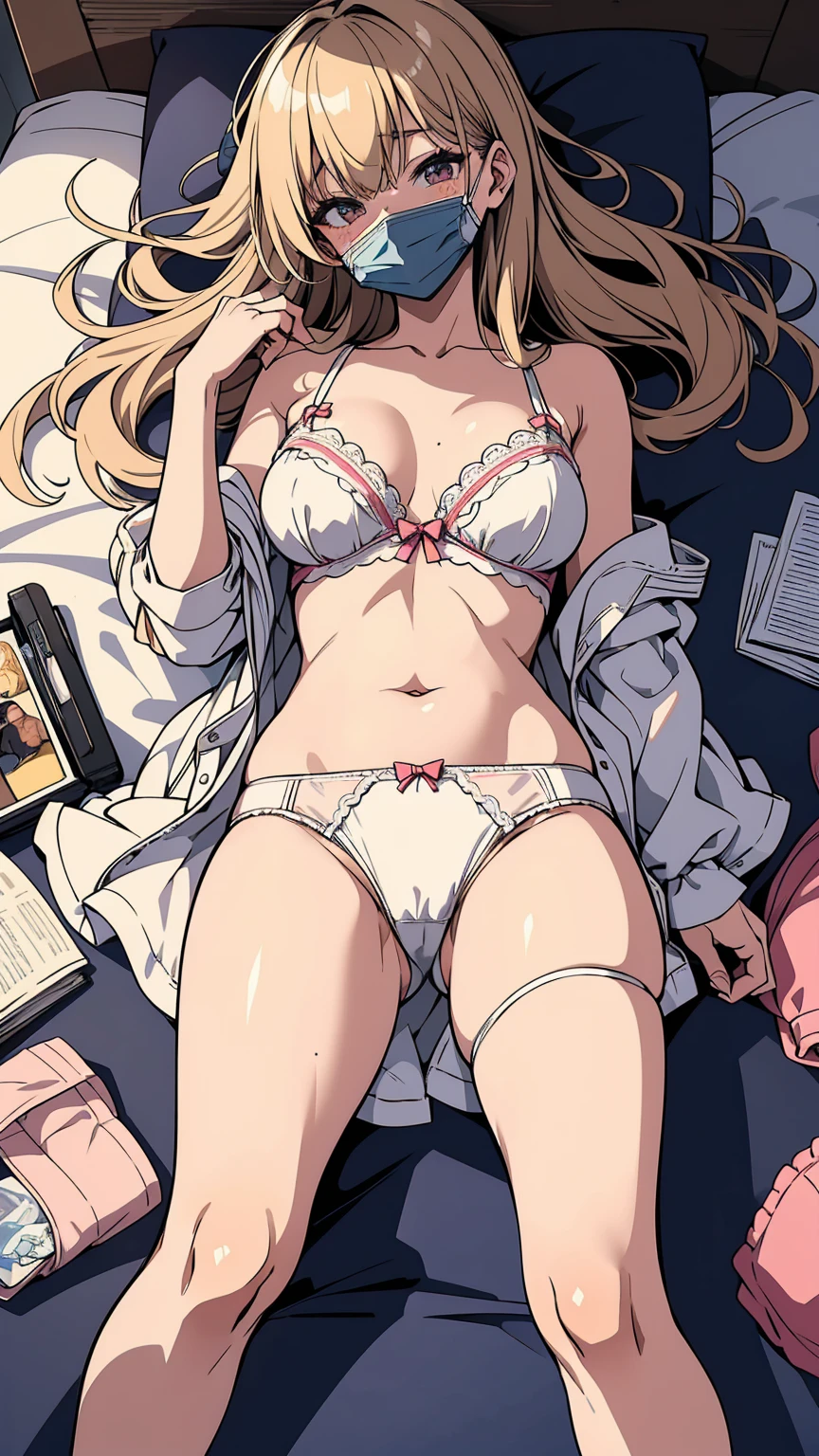 High resolution、4K quality、Very beautiful image quality、younger sister、ta、pantiesが床に落ちている、白のコットンpanties、panties、used underwear、stain on crotch、Discarded underwear、panties単体、Laundry basket、strip、Underwear is scattered、Underwear is scattered、床一面たくさんのpanties、Countless bras scattered on the ground