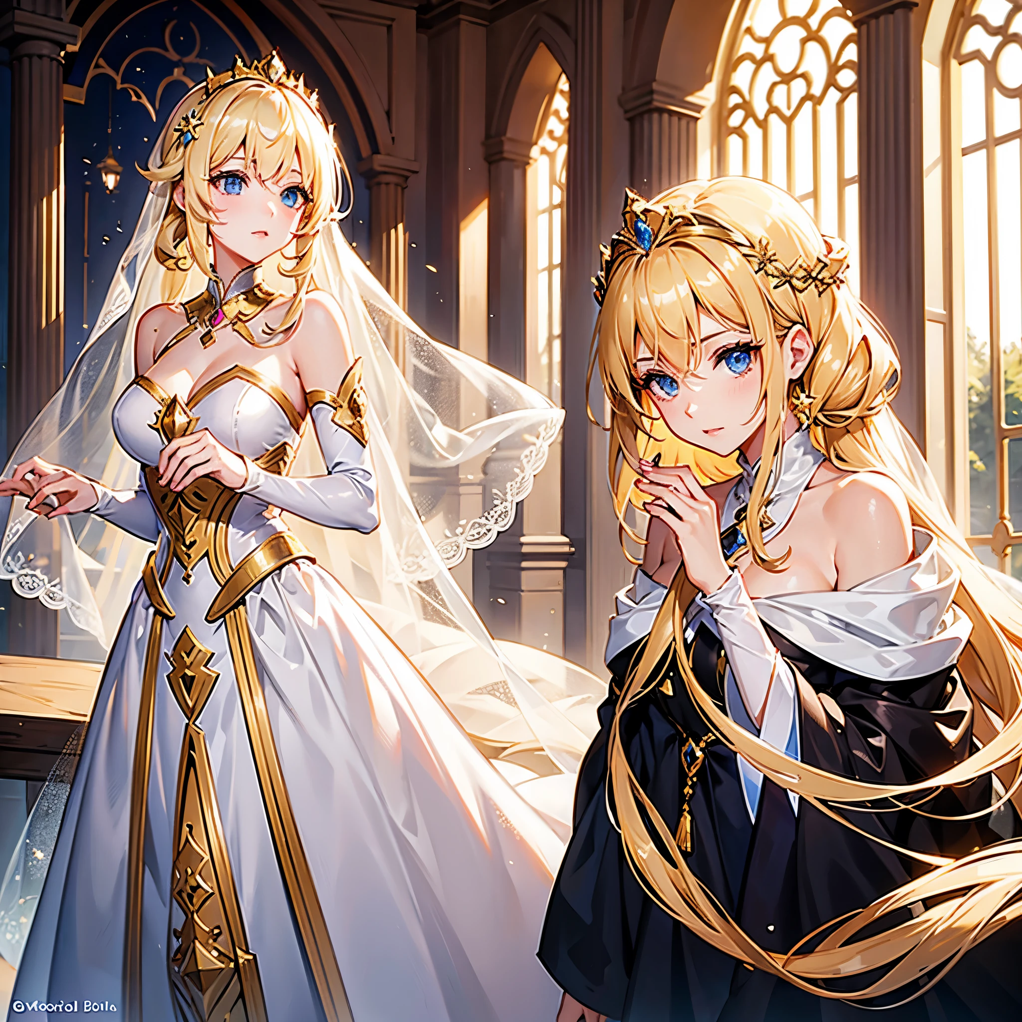 A beautiful princess with blonde hair and hazel eyes (veiled)