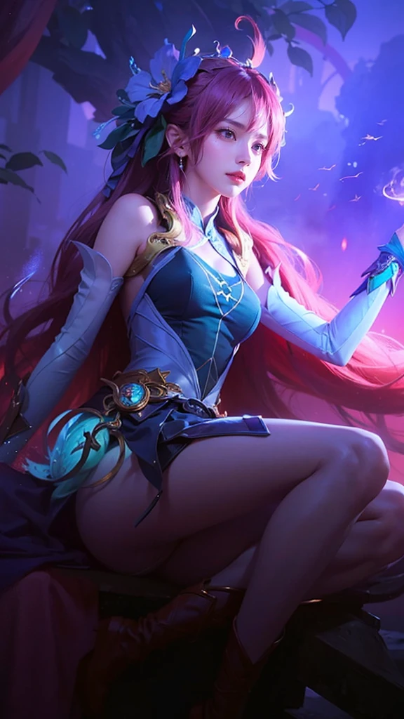 a close up of a girls  , purple hair babe, big booobs ,  shadowbringers cinematic, 4 k detail fantasy, a beautiful fantasy empress, game cg, xianxia fantasy, xianxia hero, 2. 5 d cgi anime fantasy artwork, cinematic goddess close shot, ruan jia and artgerm, wow 4 k detail fantasy, hyperdetailed fantasy character