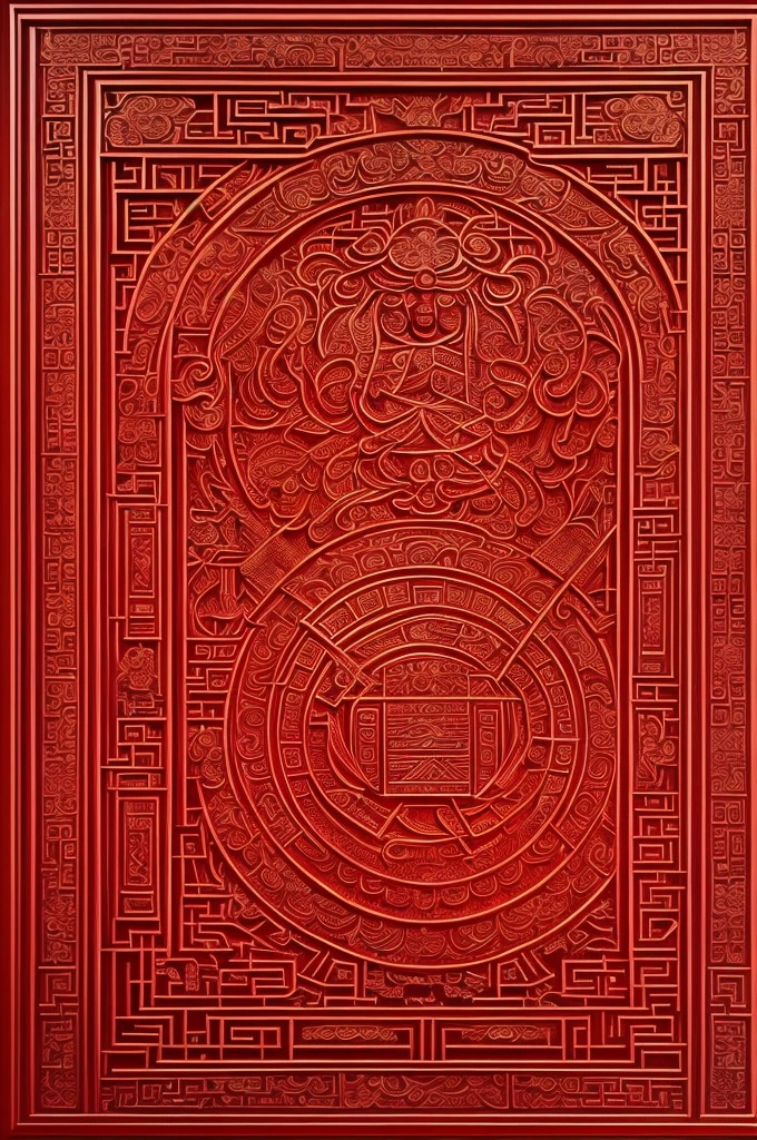 Kind old man,Kitchen God,God of Wealth,Chinese style,Traditional paper cutting,New Year Pictures,Red hue,symmetry,geometry,Folklore,Chinese Door Gods,poster,flat,HD,Ingots,Mahogany sword