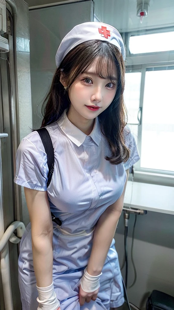 Transparent nurse uniform、Transparent nipples、Leaning forward、hospital