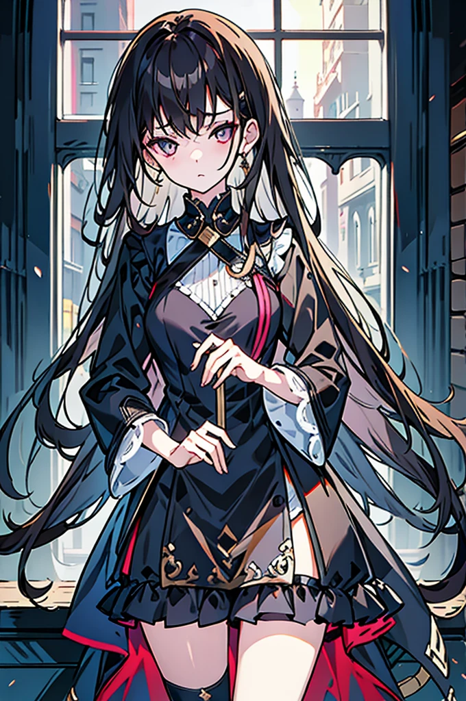 One girl, Dark Eyes, Dark Hair, Mourning clothes,Straight face