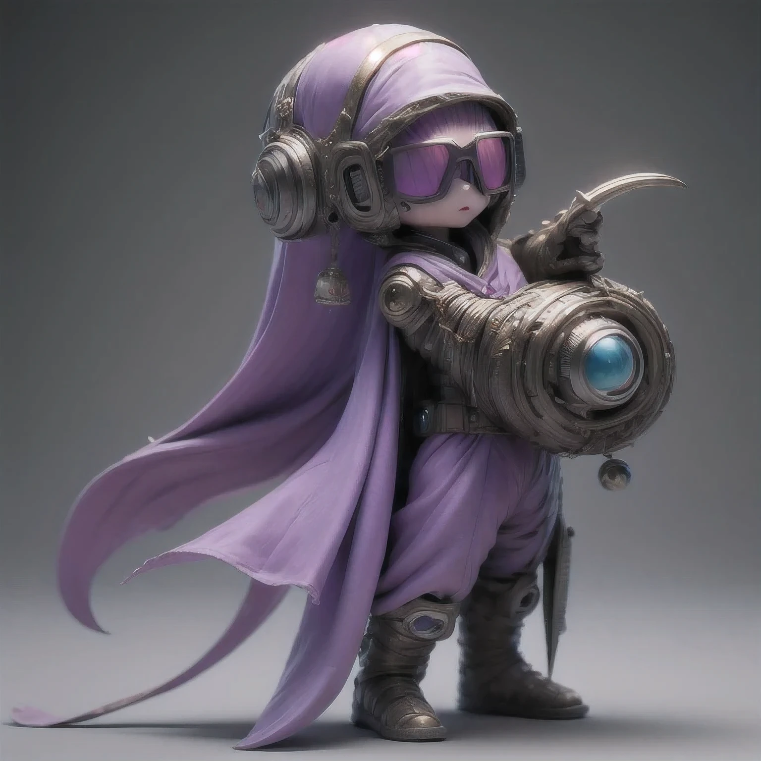 Purple Powder Queen,arafed alien with a cape and goggles standing in a pose, sci - fi character, scifi character, scifi character render, moon ray render, 3 d character render, hyper detailed fantasy character, dystopian sci-fi character, 3 d render character art 8 k, character render, small character. unreal engine 5, 3 d character concept artwork, 1 cape, solo