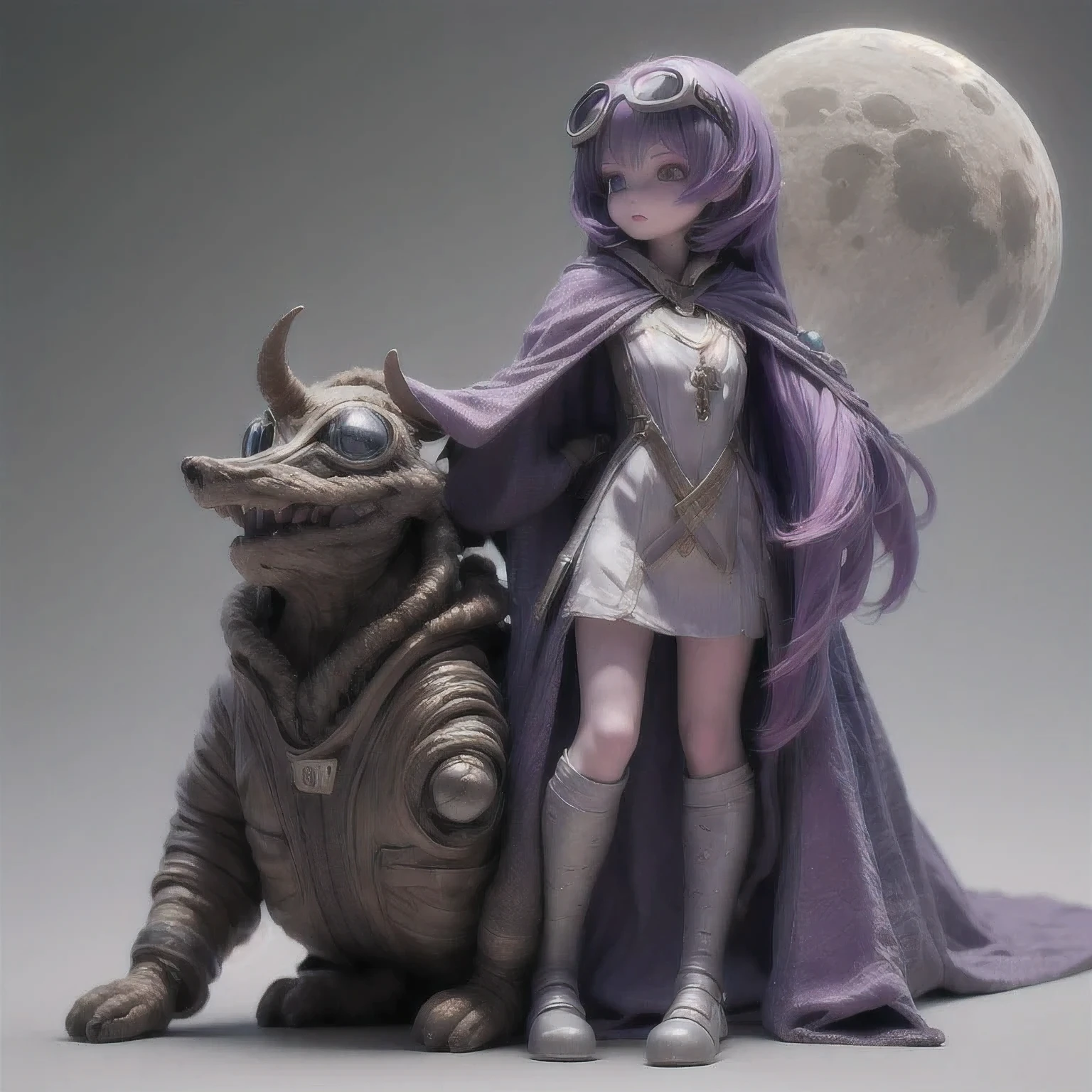 Purple Powder Queen，arafed alien with a cape and goggles standing in a pose, sci - fi character, scifi character, scifi character render, moon ray render, 3 d character render, hyper detailed fantasy character, dystopian sci-fi character, 3 d render character art 8 k, character render, small character. unreal engine 5, 3 d character concept artwork, 1 cape, solo