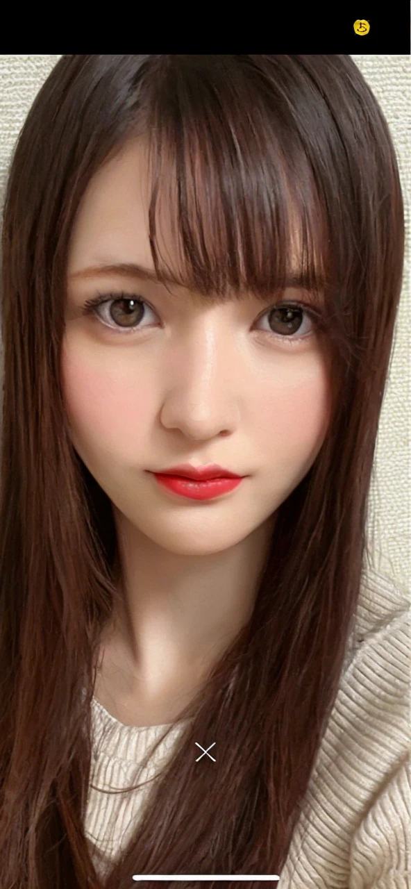 Create a digital portrait of a young woman with the following features:
- Face: Oval-shaped face with fair complexion.
- Eyes: Large, dark brown eyes with a gentle expression.
- Hair: Long, straight dark brown hair with soft bangs that slightly cover the forehead.
- Lips: Full, slightly pouty lips with a subtle red lipstick.
Details:
- Focus on the facial features, ensuring the eyes and lips stand out prominently.
- Maintain a natural look with soft lighting that enhances the fairness of the skin.
- Avoid including any background elements or clothing details.
