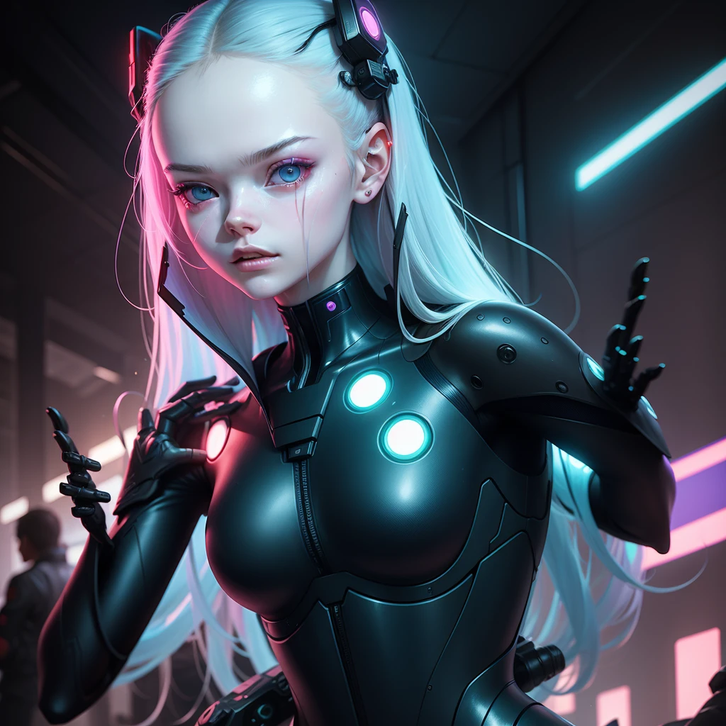 an image of a woman with lights on her face, cyberpunk art, inspired by Yanjun Cheng, girl wearing robotic suit, sakimichan frank franzzeta, elle fanning as an android, hyper real render