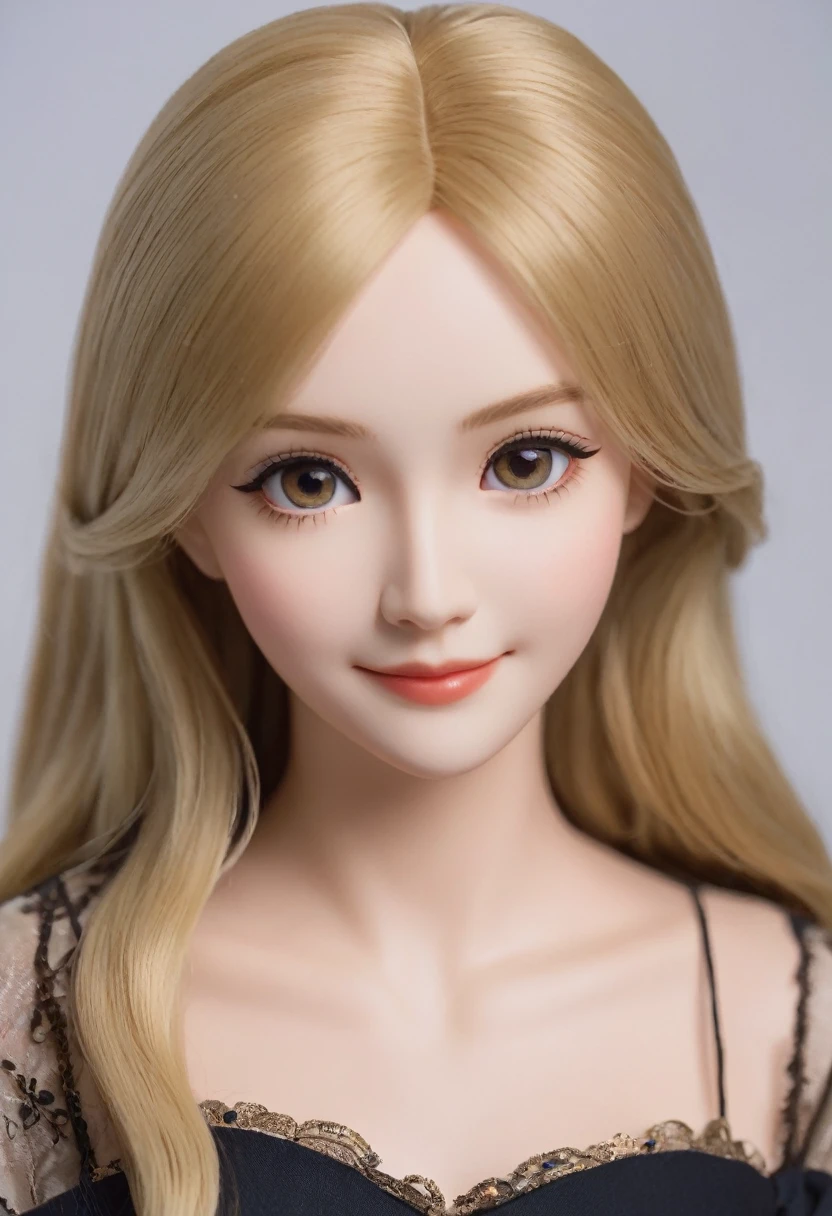 Leila、18-year-old、(Russian women)、(Big droopy eyes)、(Thin contours:1.3)、(Grey Eyes:1.8)、(Realistic bust size 90cm:1.3)、(Narrow waist)、(Natural blonde medium long hair:1.3)8-head-tall model style、Long dress、Inside the room、smile
