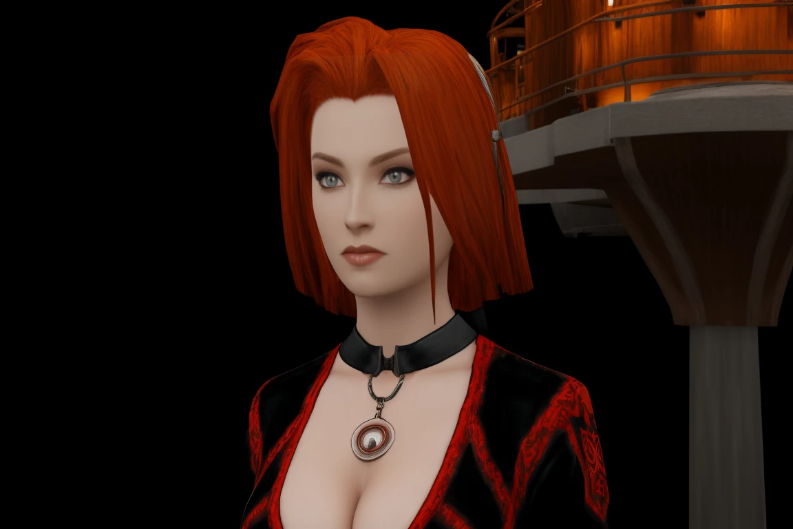 A stunning female rayneclassic stands poised on the weathered deck of a majestic ship at night in Miami. Her porcelain skin glows softly, illuminated by the warm light of the loghthouse. Delicate features and raven tresses frame her enigmatic smile as she gazes out to sea, the wind gently tousling her locks, (((wearing short skirt with long cloak and high boots, medium breasts, cleavage,))), short red hair, looking at the viewer, smiling, closeup portrait, good hands, short hair, red hair,rayneclassic 