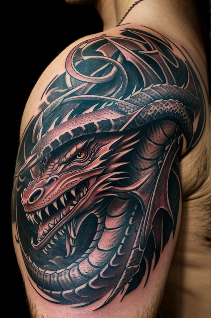 A dragon with devil on an arm tattoo